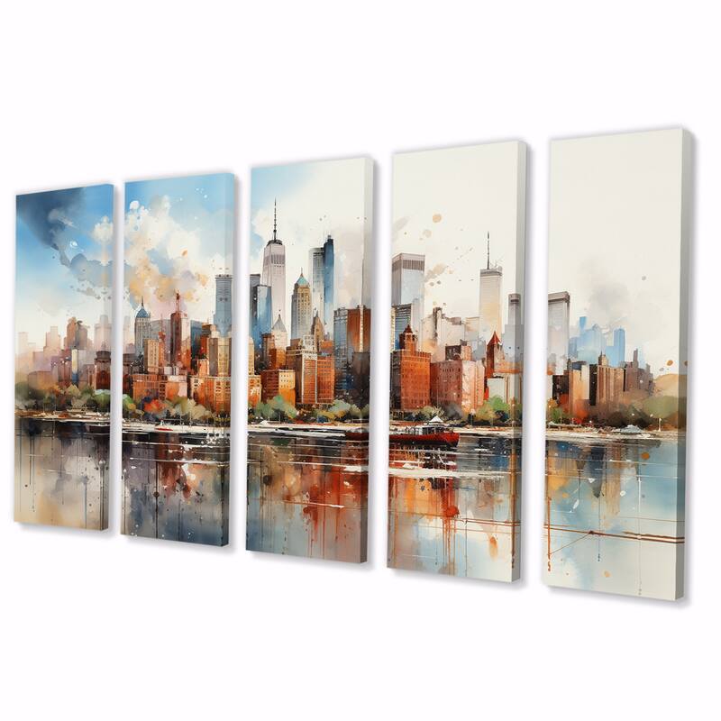 Designart "Dreamy New York Scenery Retro Watercolor" City New York